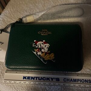 Coach Dark Green Wristlet Disney sled motif corner zip
